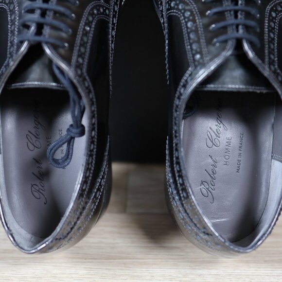 Robert Clergerie Shoes Mens Size 9 Silver Derby Long Wing Leather Brogue France - Picture 5 of 8